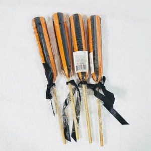 Dept 56 Halloween Torch Candle Sticks 4 pc Black Orange Stripe